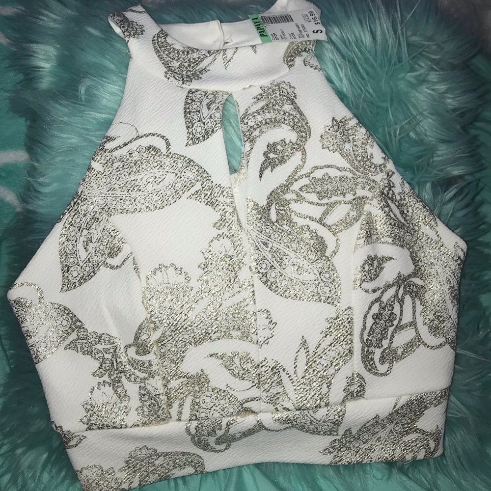 White and gold crop top